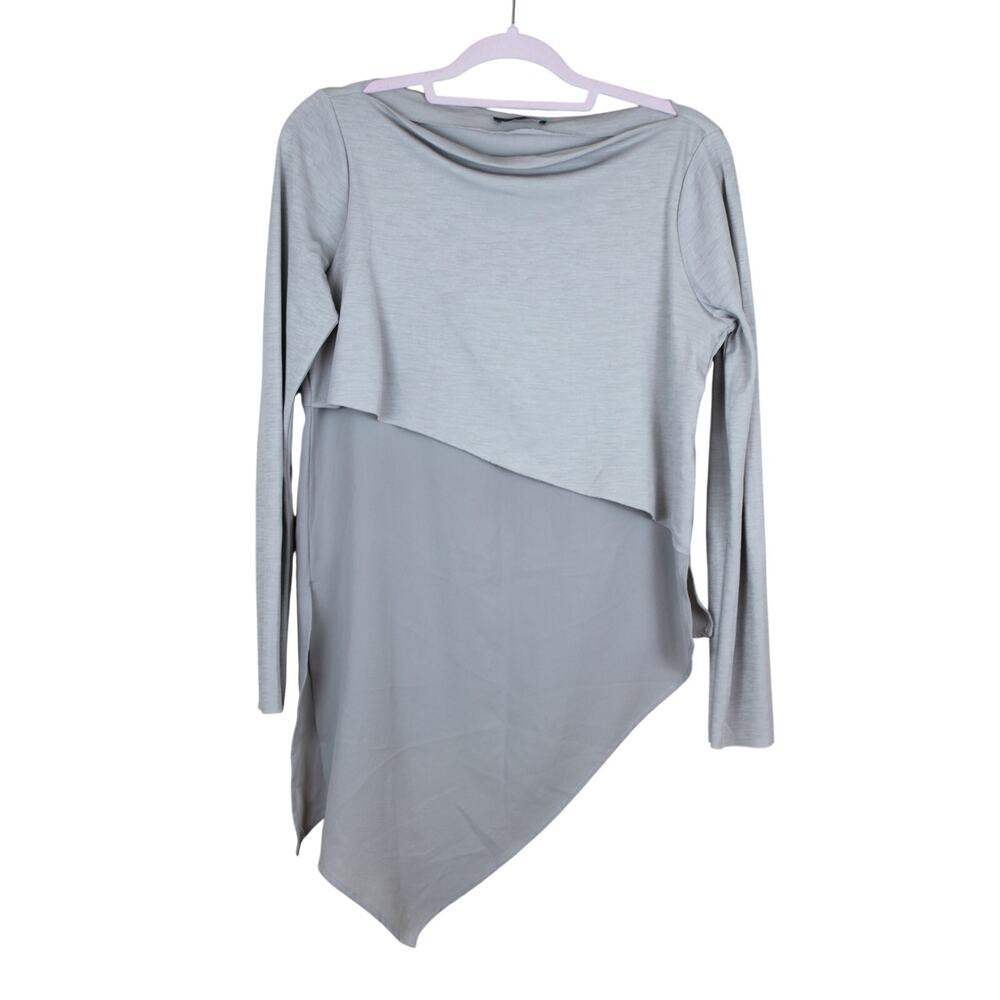 Zara W&B Collection Grey Long Sleeve Boatneck Asymmetrical Blouse Size M